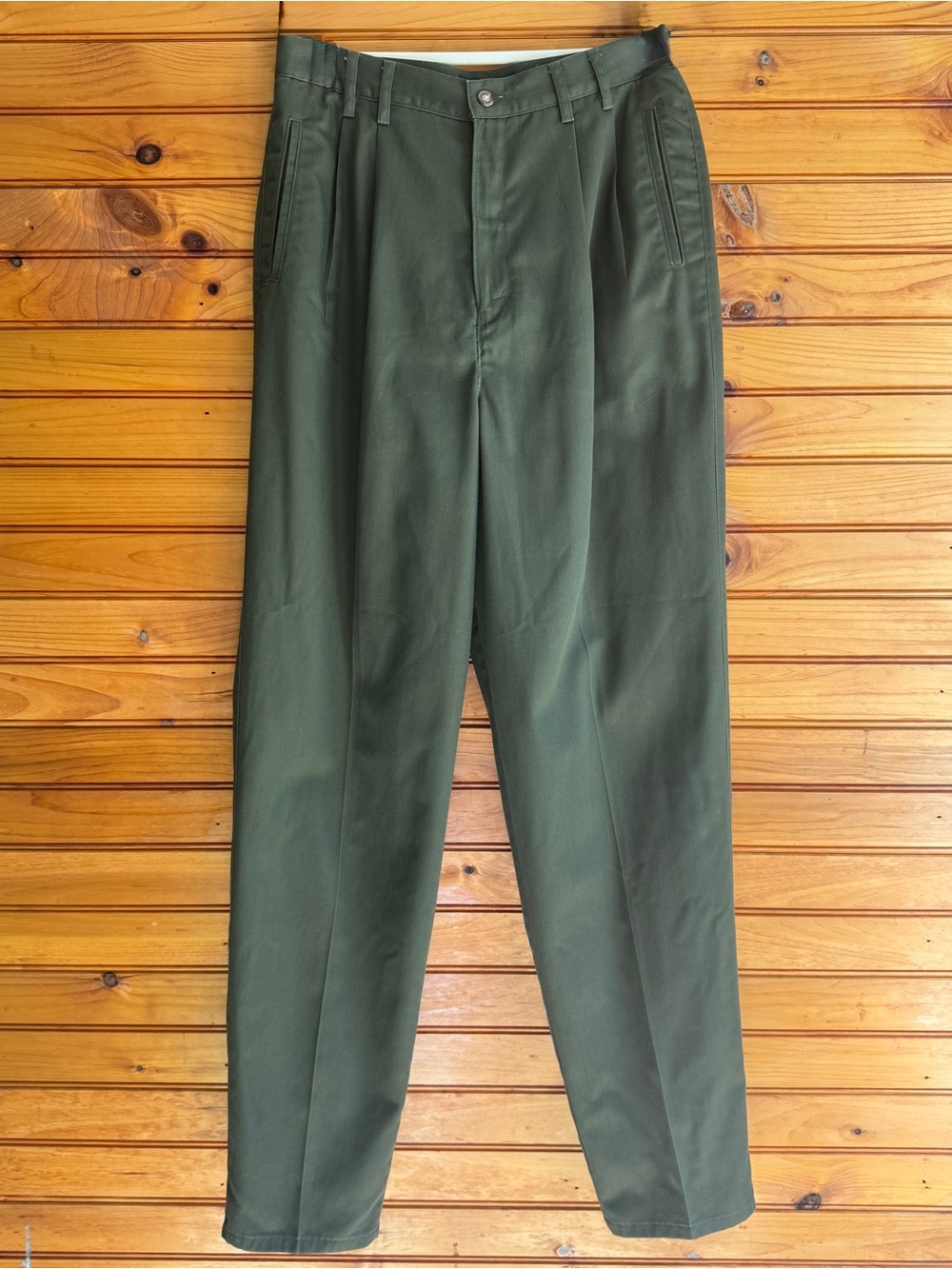 90s Pleated Trousers 12 Olive High Waist Tailored Menswear Vintage Hunt Club - Picture 2 of 14